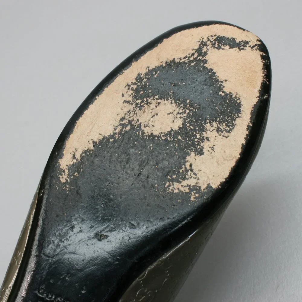 Gucci 37.5 Ladies 7.5 Microguccissima Metal Bronze/Gray GG Flats Peep-toe Shoes - Picture 9 of 12